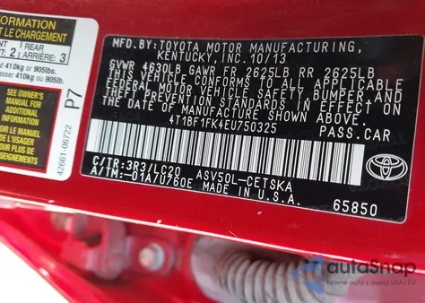 2014 Toyota Camry Se из США, поврежденный, VIN 4T1BF1FK4EU750325